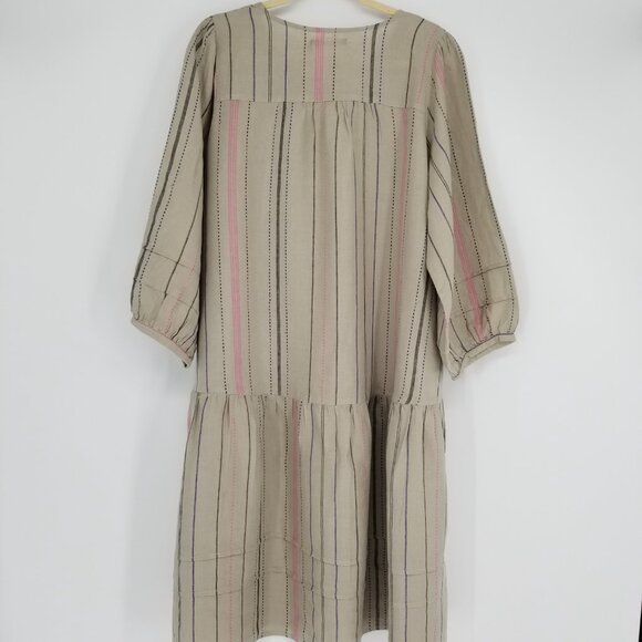 NWT Gudrun Sjoden Linen Striped Shima Dress, pintucks -L- Lagenlook, Cottagecore - Picture 7 of 9